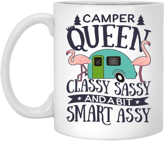 Camper Queen Classy Sassy And A Bit Smart Assy Ceramic Novelty Coffee Tea Mug Flamingo