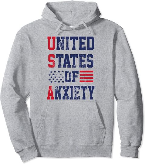 Vintage United States Of Anxiety American US Flag Pullover Hoodie