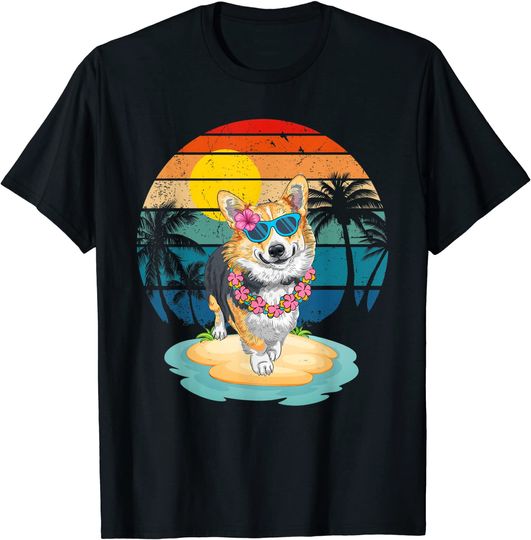 Beach Tropical Summer Vacation Corgi Dog Lover Vintage T-Shirt