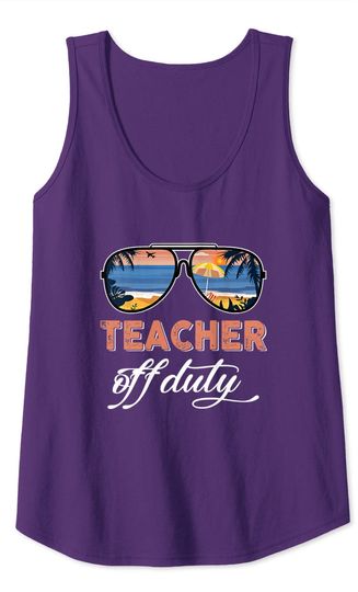 Teacher Off Duty Tank Top Sunglasses Palm Tree Beach Sunset Summer Vacation