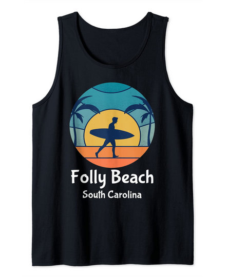 Folly Beach South Carolina Tank Top Surfing Vintage Sunset Sun