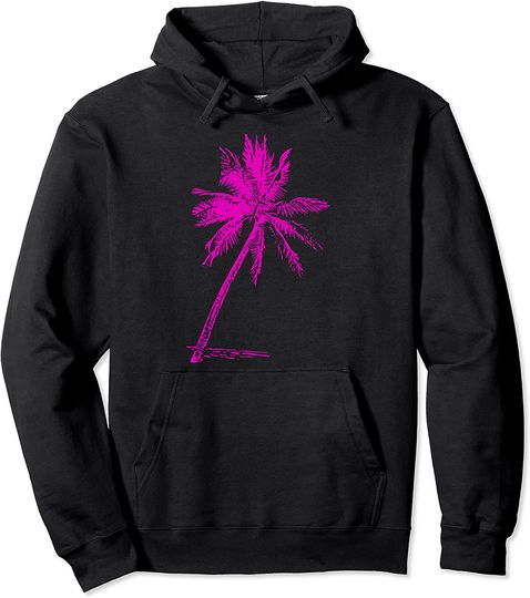 Pink Palm Tree Tropical Retro Pullover Hoodie