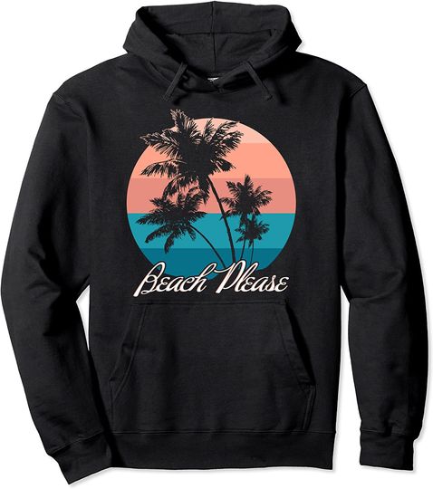 Beach Please Vintage Pullover Hoodie Palm Tree Silhouette