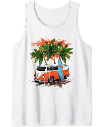 Summer Beach Hippie Tank Top Palm Tree Surfboard Van Bus