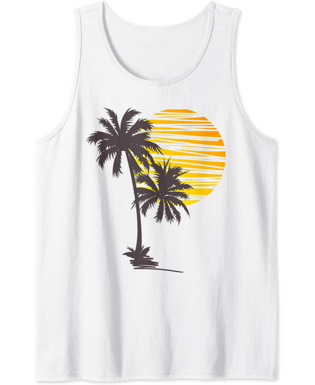 Sunset Beach Palm Tree Tank Top Summer Vacation Holiday