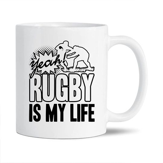 Awesome Rugby Decorative Mug, Rugby Is My Life Pottery Teacup, Unique Rugby Coffee Mug, Rugby White Ceramic Tea Mug, Rugby Mug Cup