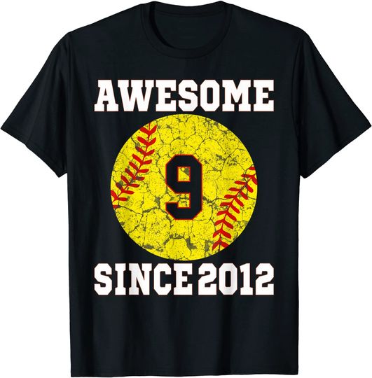 Softball Lover 9 Years Old Vintage Retro T-Shirt