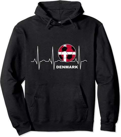Denmark Soccer Jersey Heartbeat Denmark Football Flag Pullover Hoodie
