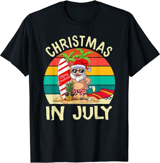 Santa Surfing Christmas in July Kids Hawaiian Summer Lovers T-Shirt