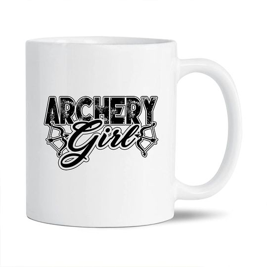 Archery White Ceramic Coffee Mug, Archery Girl Mug, Archery Graphic Mug Cup Gift Ideal