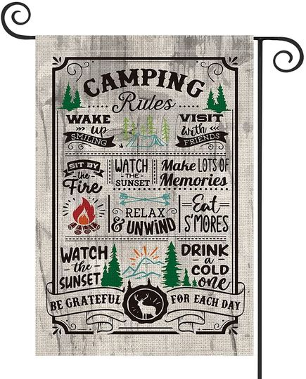 Personalized Camping Rules Wake Up Smiling Be Grateful For Each Day Garden Flag