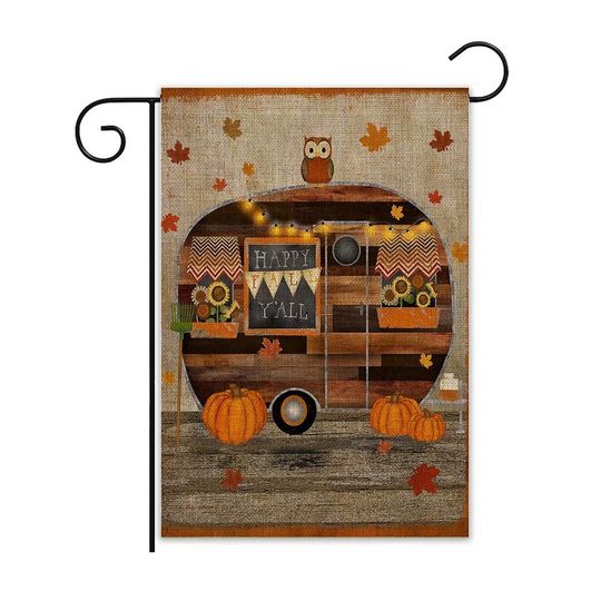 Welcome Fall Happy Autumn Garden Flag Owl Pumpkin RV Trailer Camper