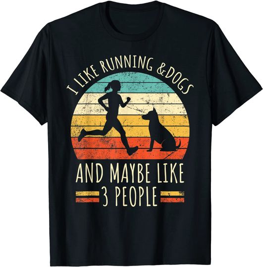 Retro Pet Dog Lover I Like Running & Dogs And Maybe 3 People T-Shirt