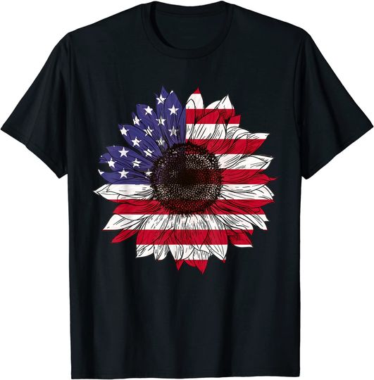 American Flag Sunflower Graphic T Shirt