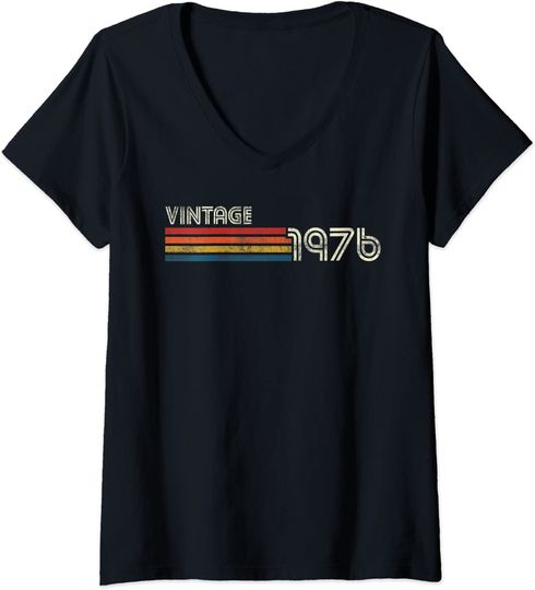 Womens Vintage 1976 Chest Stripe 45th Birthday T Shirt