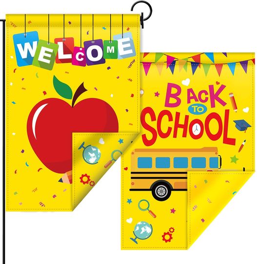 Welcome Back to School Garden Flag Double-Sided Prints Back to School Yard Backdrop Fabric House School Welcome Flag Sign for First Day School
