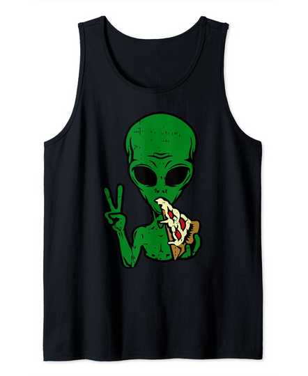 Alien Pizza Eating Peace Space Ship Area 51 UFO Gift Tank Top
