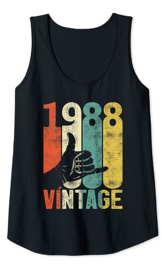 Vintage 33th Birthday Shaka 1988 Surfing Sign Retro 80s Tank Top
