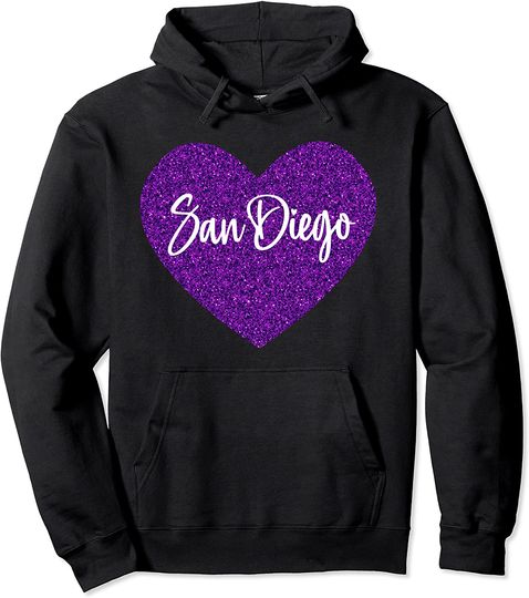 I Love San Diego California Purple Heart Pullover Hoodie
