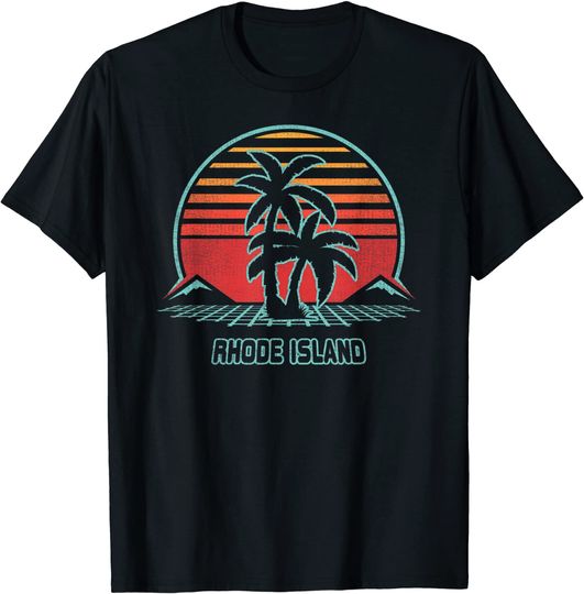 Rhode Island Retro Palm Tree Beach 80s Style T-Shirt