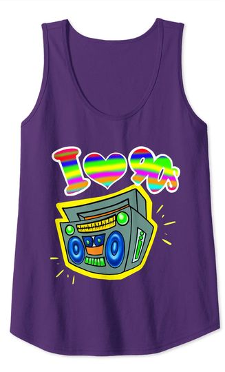 Airbrushed 90's Boom-box Hip Hop Rainbow Vintage Retro Radio Tank Top