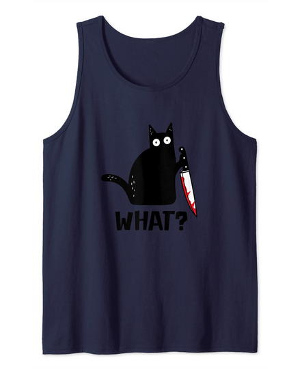 Cat What? Murderous Black Cat With Knife Halloween Tank Top