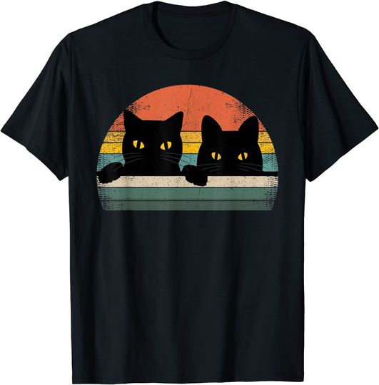Black Cat Vintage Retro Style Cats Lover T Shirt