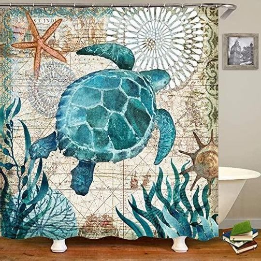 TURQUOISE OCEAN WAVES SHOWER CURTAIN