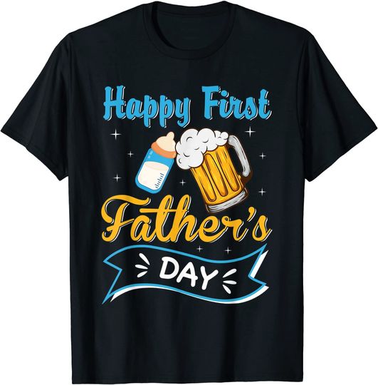 Happy First Father's Day Boy Baby Milk And Beer Funny T-Shirt