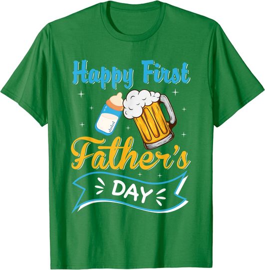 Happy First Father's Day Boy Baby Milk And Beer Funny T-Shirt