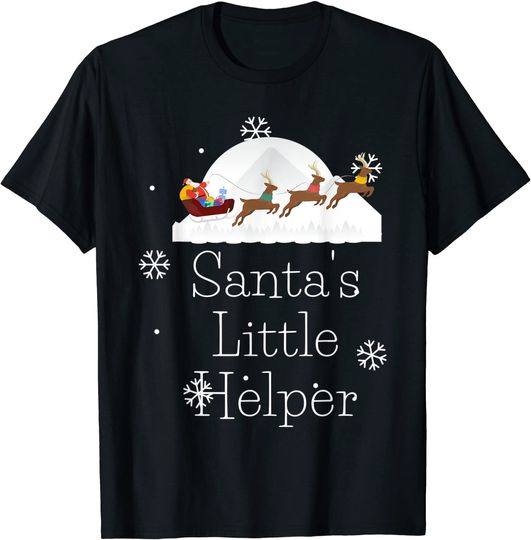 Santa Claus Little Helper With Sleigh Christmas T-Shirt