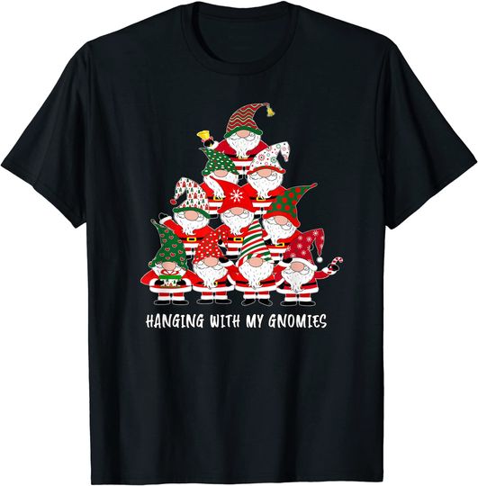 Christmas Gnome Hanging with My Gnomies Santa Tree Holiday T-Shirt