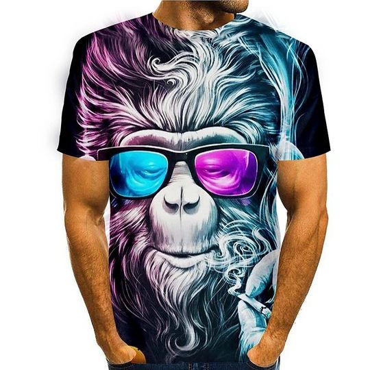 Graphic Tee Prints Orangutan Animal 3D T-shirt Short Sleeve Daily Tops Basic Casual Rainbow