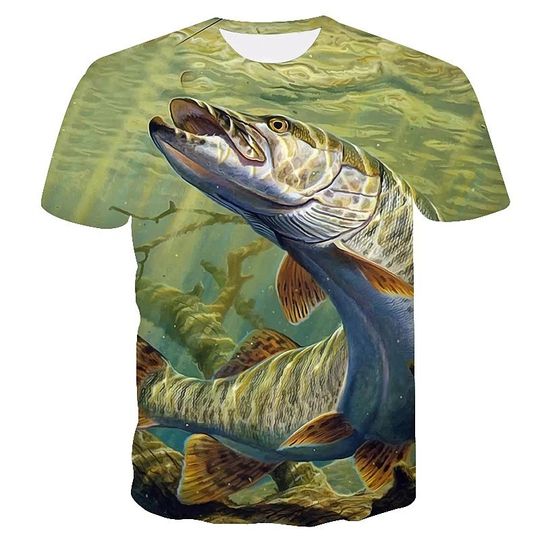 Men's Unisex Tee T shirt 3D Print Graphic Prints Fish Big and Tall Green