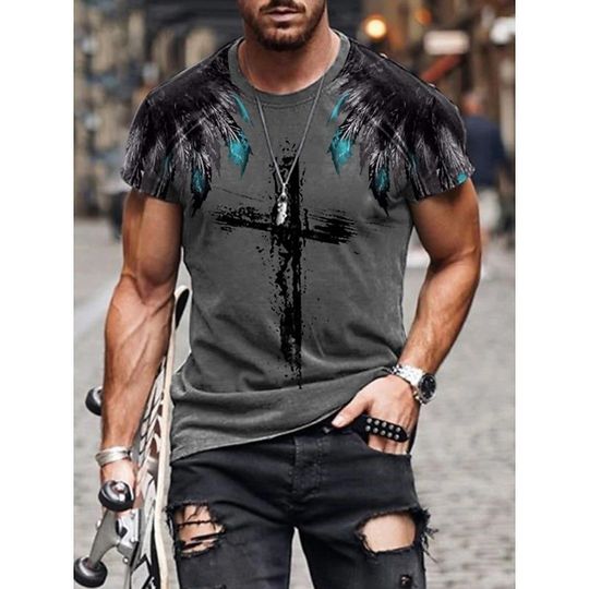 Men Street Style Cross 3D Print Tee T-shirt Fit Workout Casual Shirt