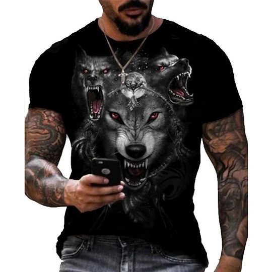 Tee T-shirt 3D Print Graphic Prints Wolf Print Short Sleeve Daily Tops Cotton