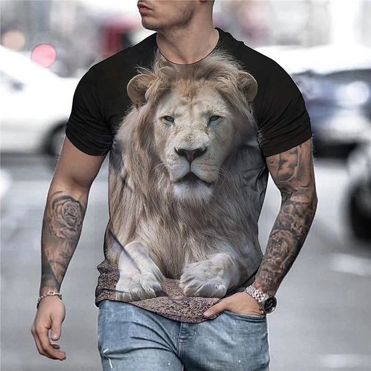 Tees T shirt 3D Print Graphic 3D Lion Animal Print Short Sleeve Daily Tops Vintage Rock