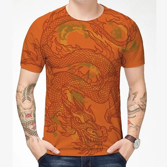 T shirt 3D Print Dragon Graphic Daily Tops Chinese Style Casual Light Pink Orange Gold