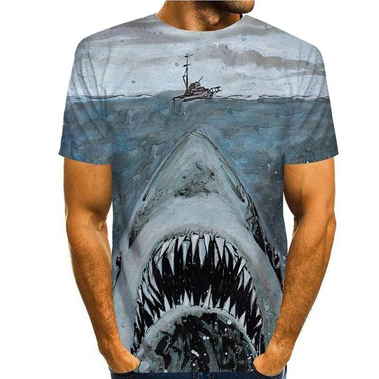 Tee Shirt 3D Graphic Shark Print Short Sleeve Daily Tops Casual