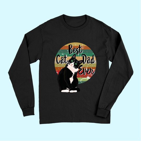 Best Cat Dad Ever Tuxedo Father's Day Gift Funny Retro Long Sleeves Long Sleeves