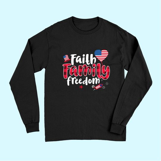 Faith Family Freedom Long Sleeves 4th of July Buffalo Plaid Gift