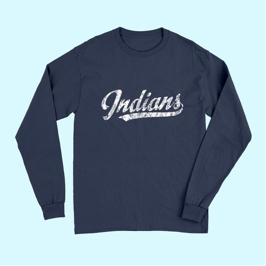 Indians Mascot Long Sleeves Vintage Sports Name Tee Design