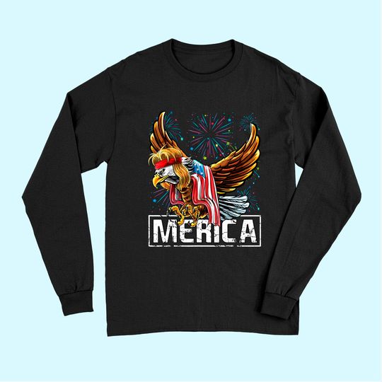 Merica Bald Eagle Mullet 4th of July American Flag Patriotic Long Sleeves