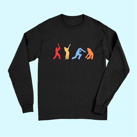 Cricket Gifts - Retro Vintage Colors Cricket Players Long Sleeves