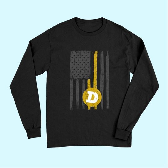 Dogecoin USA Flag To the Moon Distressed Vintage Lover Hodl Long Sleeves