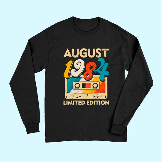 Retro August 1984 Cassette Tape 37th Birthday Decorations Long Sleeves