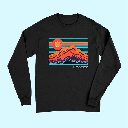 Vintage Colorado Mountain Landscape and Flag Graphic Long Sleeves