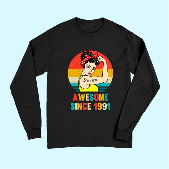 Vintage 30th Birthday 1991 Women Gift for 30 Year Old Woman Long Sleeves