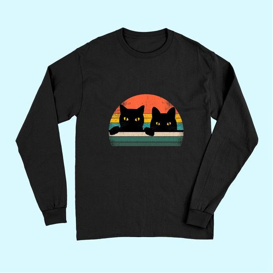Black Cat Vintage Retro Style Cats Lover Long Sleeves