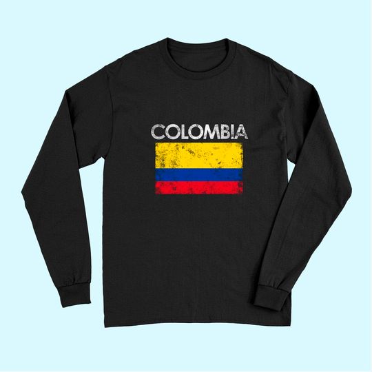 Vintage Colombia Flag Pride Gift Long Sleeves